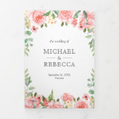 Blush Roze Bloementuin Foto Collage Bruiloft Drieluik Uitnodiging (Cover)