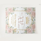 Blush roze bloemenvlinders goud quinceañera wandkleed (Voorkant (horizontaal))