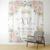 Blush roze bloemenvlinders goud quinceañera wandkleed (In situ)