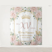 Blush roze bloemenvlinders goud quinceañera wandkleed (Voorkant)