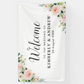 Blush roze bloemenwelkom bruiloft spandoek (Verticaal)