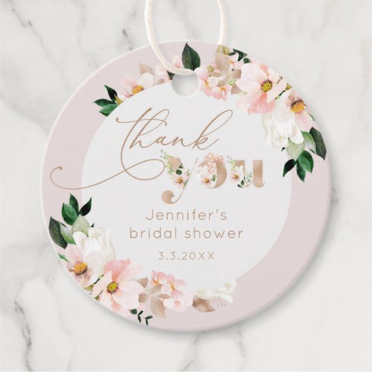 Blush roze bloemenwilde bloemen bruids dank u bedankjes labels (Voorkant)