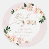 Blush roze bloemenwilde bloemen bruids dank u ronde sticker (Voorkant)