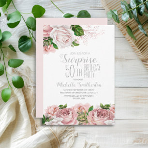 Blush Roze Bloemige Verrassing 50e Verjaardag Kaart