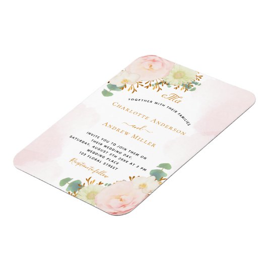 Blush roze bloemmonogram bruiloft magneet (Linkerzijde)