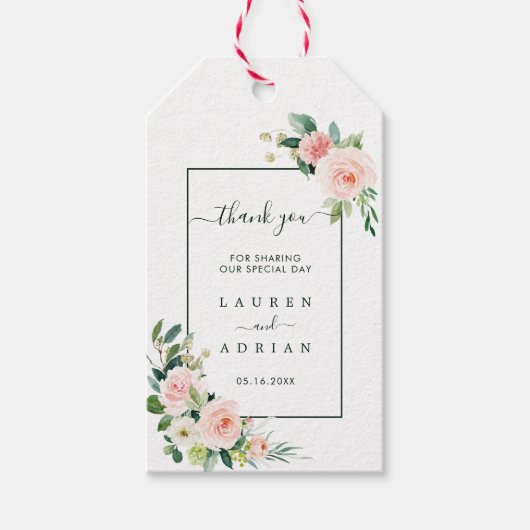 Blush Roze Bloom Bruiloft Dank u Favor Cadeaulabel (Voorkant)