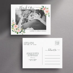 Blush Roze Bloom Bruiloft Dank u Foto Briefkaart