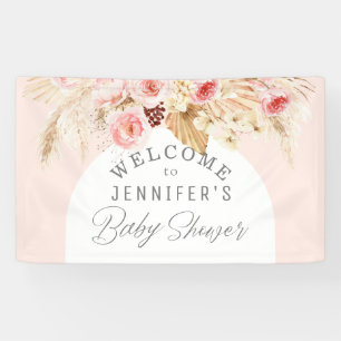 Blush roze Boho Arch Floral Pampas Baby shower Spandoek