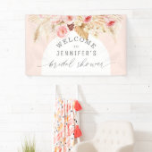 Blush roze Boho Arch Floral Pampas Vrijgezellenfee Spandoek (Insitu)