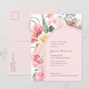 Blush roze boho floral chic gired bridal uitnodiging briefkaart