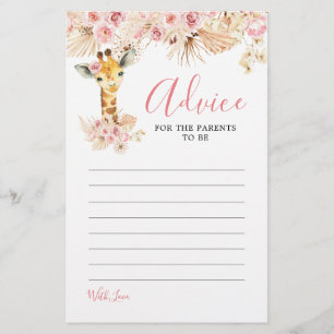 Blush Roze Boho Giraffe Baby shower Advies Kaart