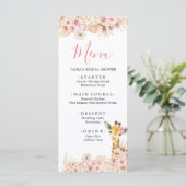 Blush Roze Boho Giraffe Baby shower Menu Kaart (Staand voorkant)
