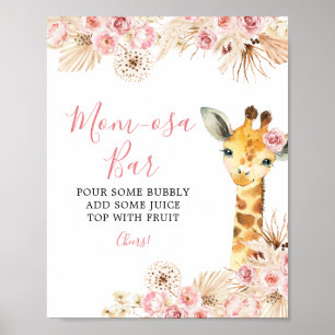 Blush Roze Boho Giraffe Baby shower Mom-osa Bar Poster