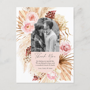 Blush Roze Boho Pampas Bloemen Foto Bruiloft Dank Briefkaart