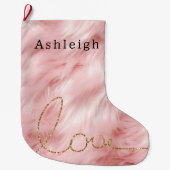 Blush roze bont goud glitter liefde grote kerstsok (Voorkant)