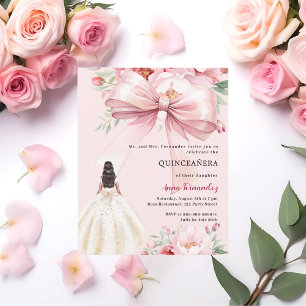 Blush roze boog bloemenjurk Quinceanera uitnodigin