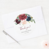 Blush roze bordeaux marine blauw bloemen elegant ronde sticker (Envelop)
