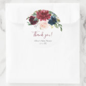 Blush roze bordeaux marine blauw bloemen elegant ronde sticker (Tas)