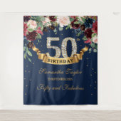 Blush roze bordeaux marine bloemenboho 50e verjaar wandkleed (Voorkant)