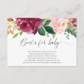 Blush roze bordeauxrode bloemen waterverven boeken informatiekaartje (Voorkant)