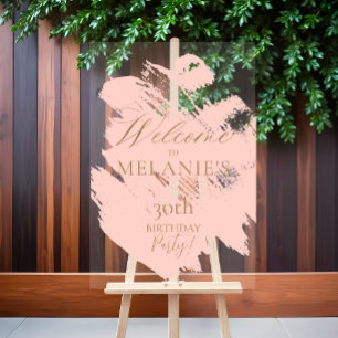 Blush Roze Borstel Moderne Stroke Verjaardag Welko Acryl Bord