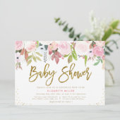 Blush roze botanische baby shower kaart (Staand voorkant)