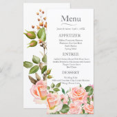 Blush roze botanische bruiloft menu (Voorkant / Achterkant)
