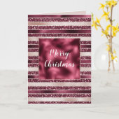 Blush Roze Bourgogne Rode Glitter Stripes Kerstmis Kaart (Gele Bloem)