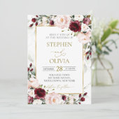 Blush Roze BOURGONDISCHE bruiloft uitnodiging Sjab (Staand voorkant)