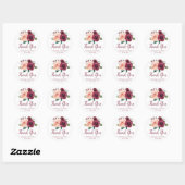 Blush Roze Bourgondische Rozen Bruiloft Dank u Ronde Sticker (Vel)