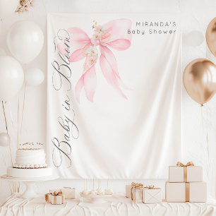 Blush roze Bow Baby in Bloom floral Baby shower Wandkleed