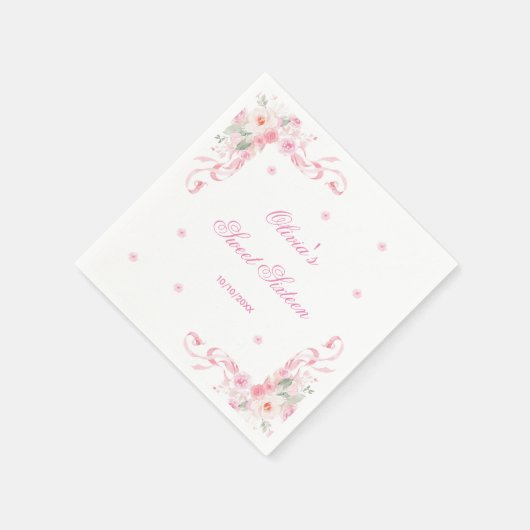 Blush Roze Bow Bloemen Sweet Sixteen Verjaardag Servet (Hoek)