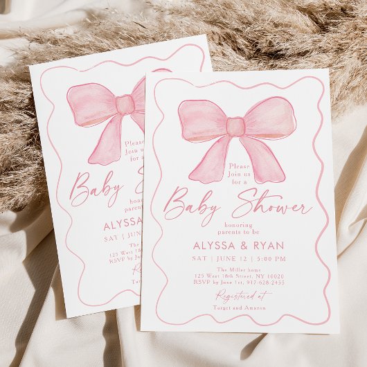 Blush Roze Bow Meisje Baby shower Kaart