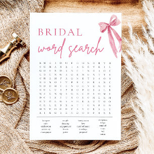 Blush Roze Bow Vrijgezellenfeest Woord Search Game Kaart