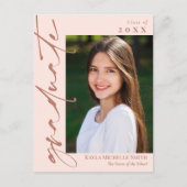 Blush Roze & Brass Calligrafie Foto Afstuderen Aankondigingskaart (Voorkant)