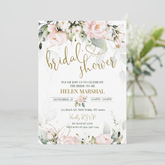 Blush Roze bridal Shower Invitation Kaart (Staand voorkant)