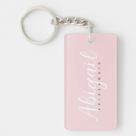 Blush Roze Bruidsmeisje Script Naam Bruids Party Sleutelhanger (Voorkant)