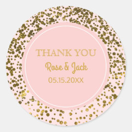 Blush Roze Bruiloft Faux Goud Glitter Confetti Sti Ronde Sticker