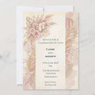 Blush Roze & Champagne Toast Trouwuitnodiging Kaart