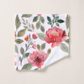 Blush roze Cherry Red Floral Pattern Bad Handdoek (Wasdoekje)