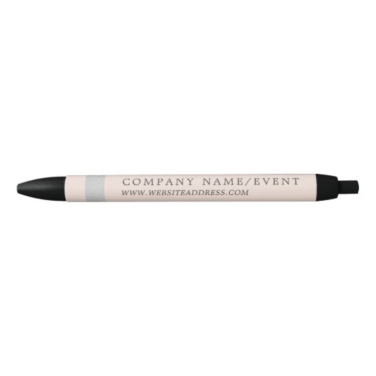 Blush roze, Chic Silver Foil Stripe, Company/Event Zwarte Inkt Pen (Voorkant)
