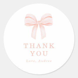 Blush Roze Coquette Bow Verjaardagsfeest Dank u Ronde Sticker