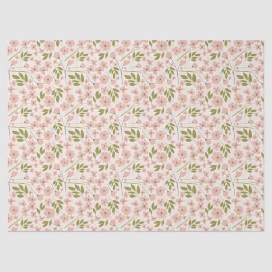 Blush roze, Cream Spring Floral gepatterd Tissuepapier (Voorkant)