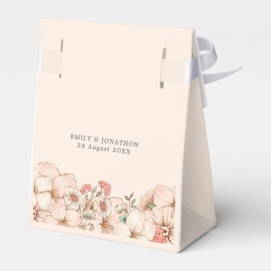 Blush Roze Crème Bloemen Namen Datum Bedankdoosjes (Achterkant)