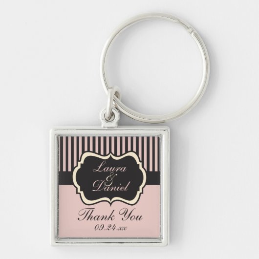 Blush roze, crème en grijze striped Bedankt Sleutelhanger (Voorkant)
