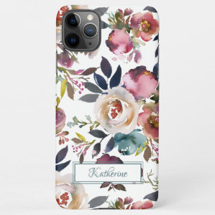 Blush Roze Crème Floral Named Waterverf iPhone 11Pro Max Hoesje