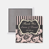 Blush roze, crème, grijs damast bruiloft gunst magneet (Voorkant / Achterkant)
