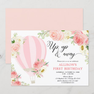 Blush roze crème hot air ballonmeisje verjaardag kaart