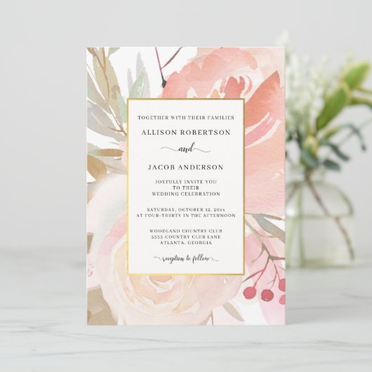 Blush roze crème Perzage Green Gold Weddenschap Kaart (Staand voorkant)