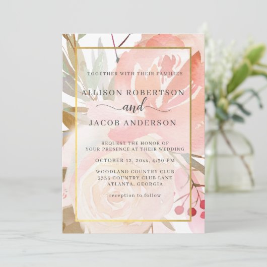 Blush roze crème Perzage Green Gold Weddenschap Kaart (Staand voorkant)